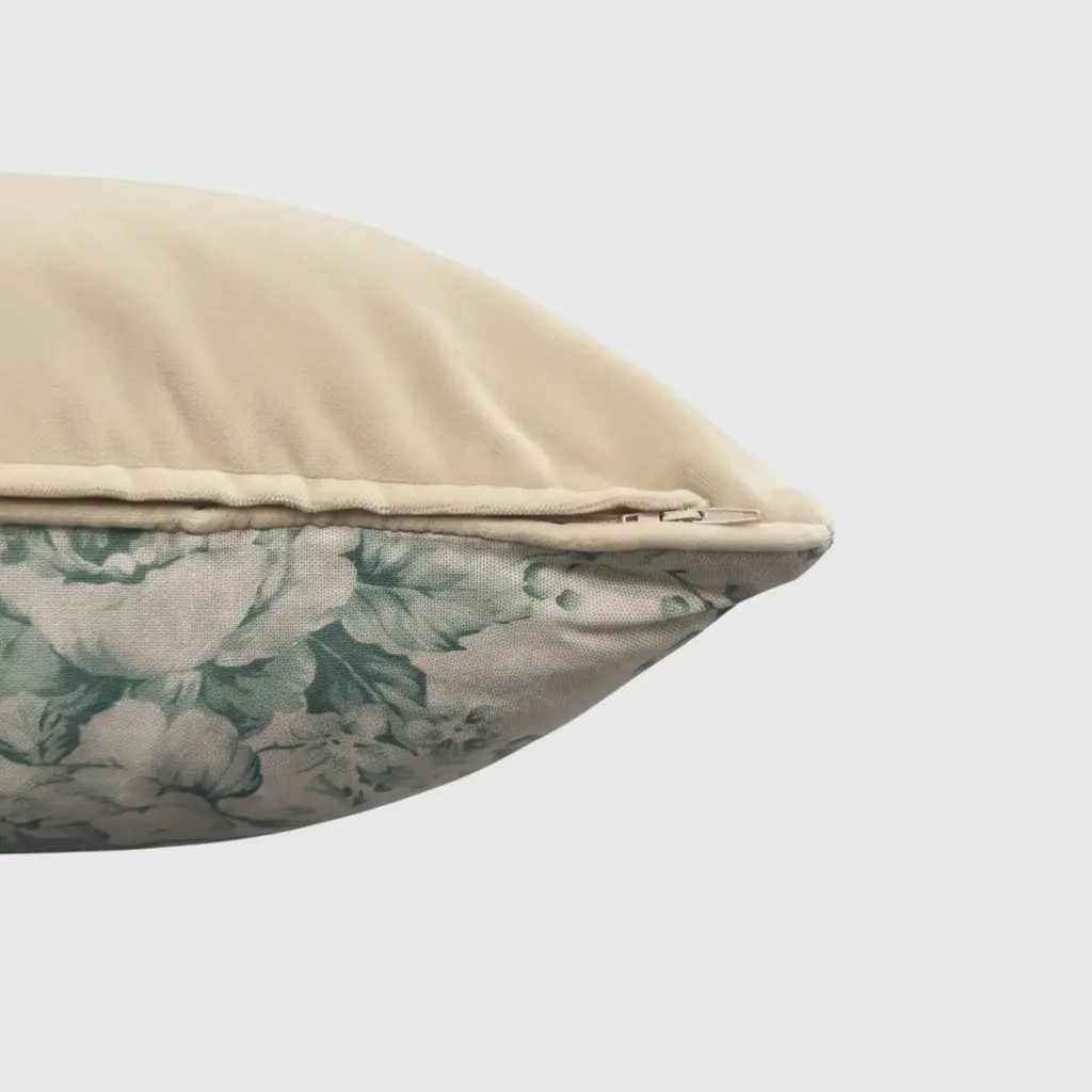 Concealed zipper detail on velvet-backed linen throw pillow