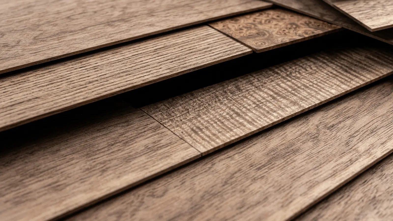 Thin layers of natural wood veneer sheets used in furniture construction