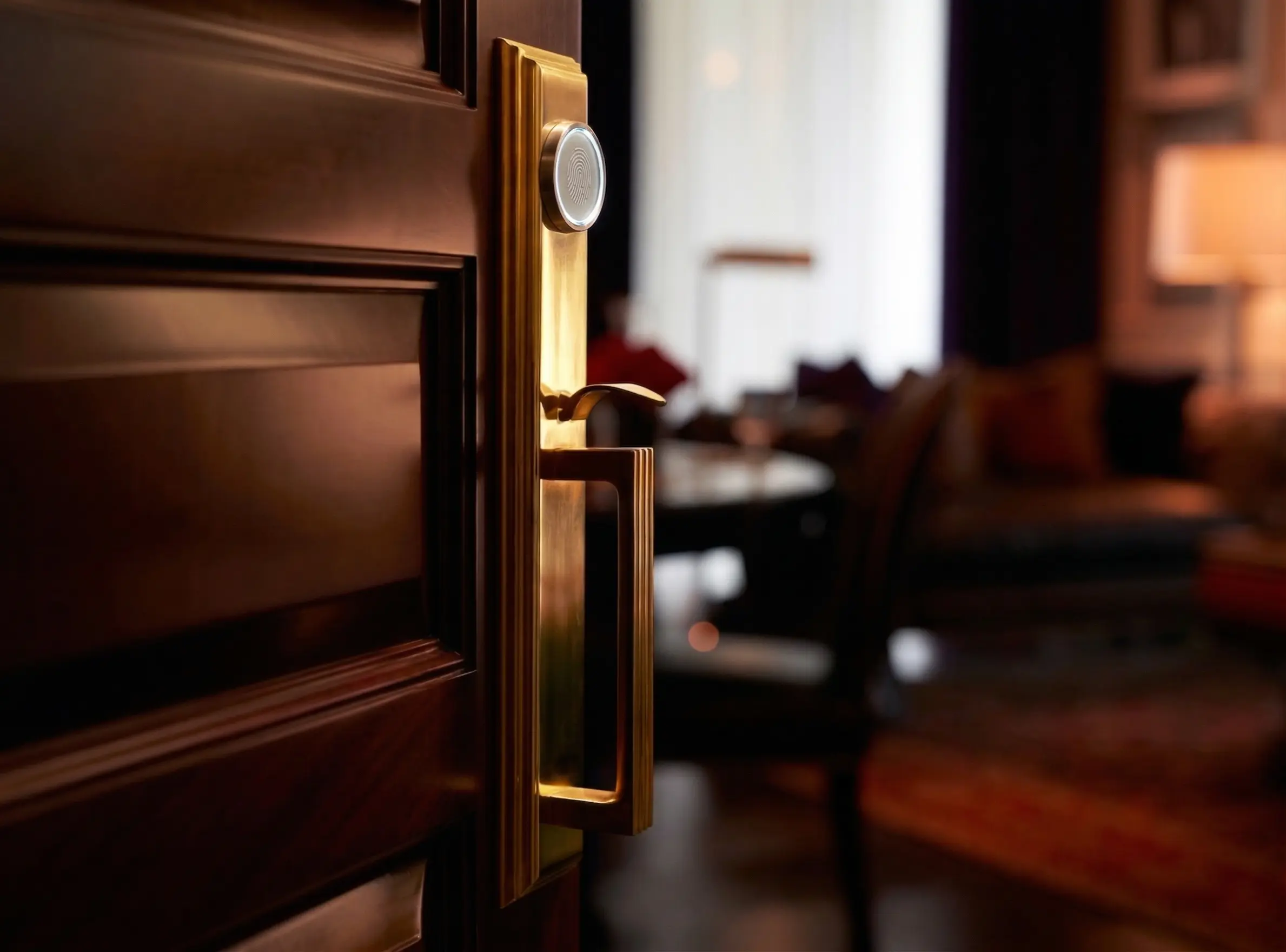 Brass door handle detail showing finish, edge, and material precision