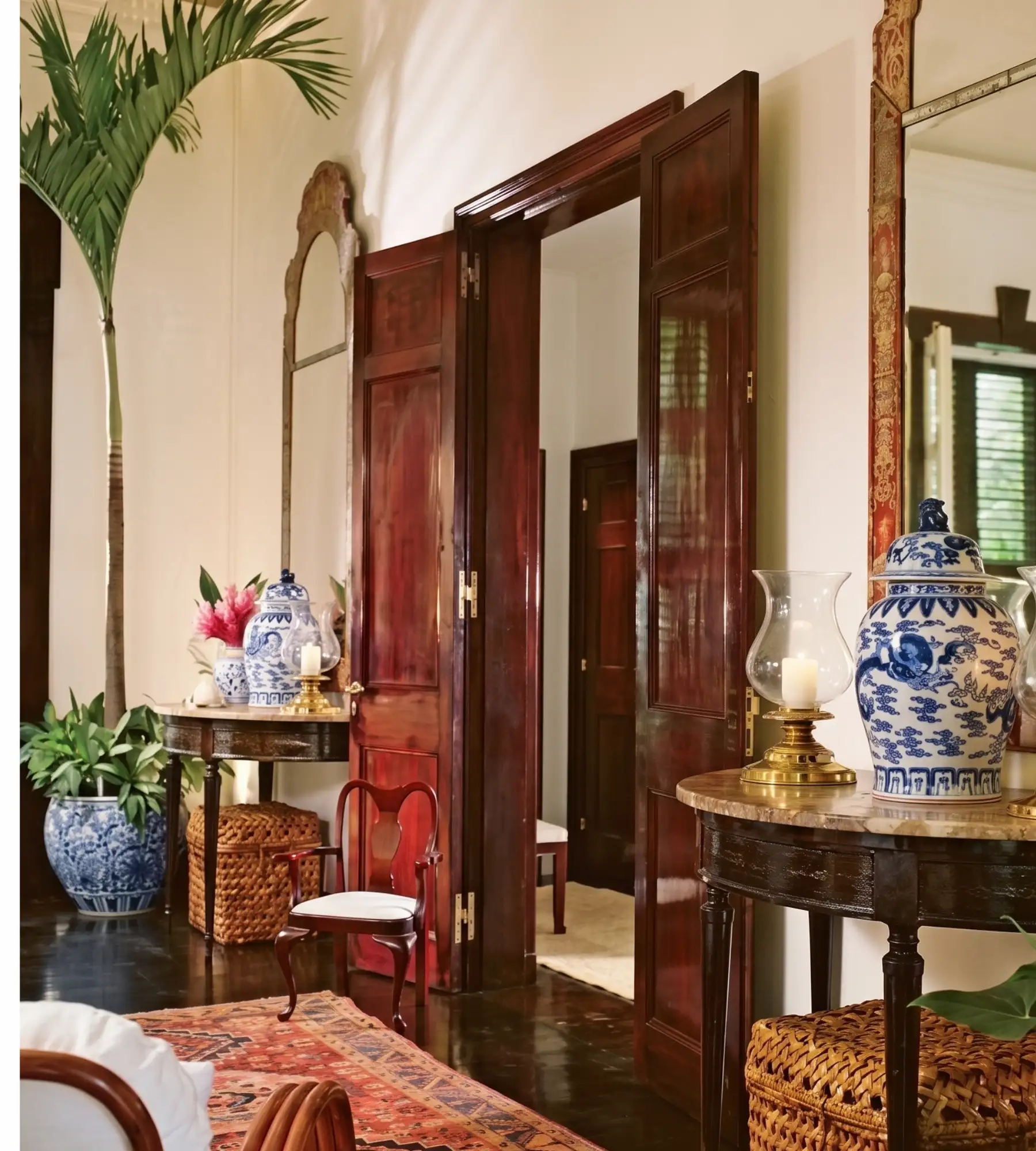 Layered interior with natural materials showing heirloom quality furniture — Reeva Sethi Home Saratoga