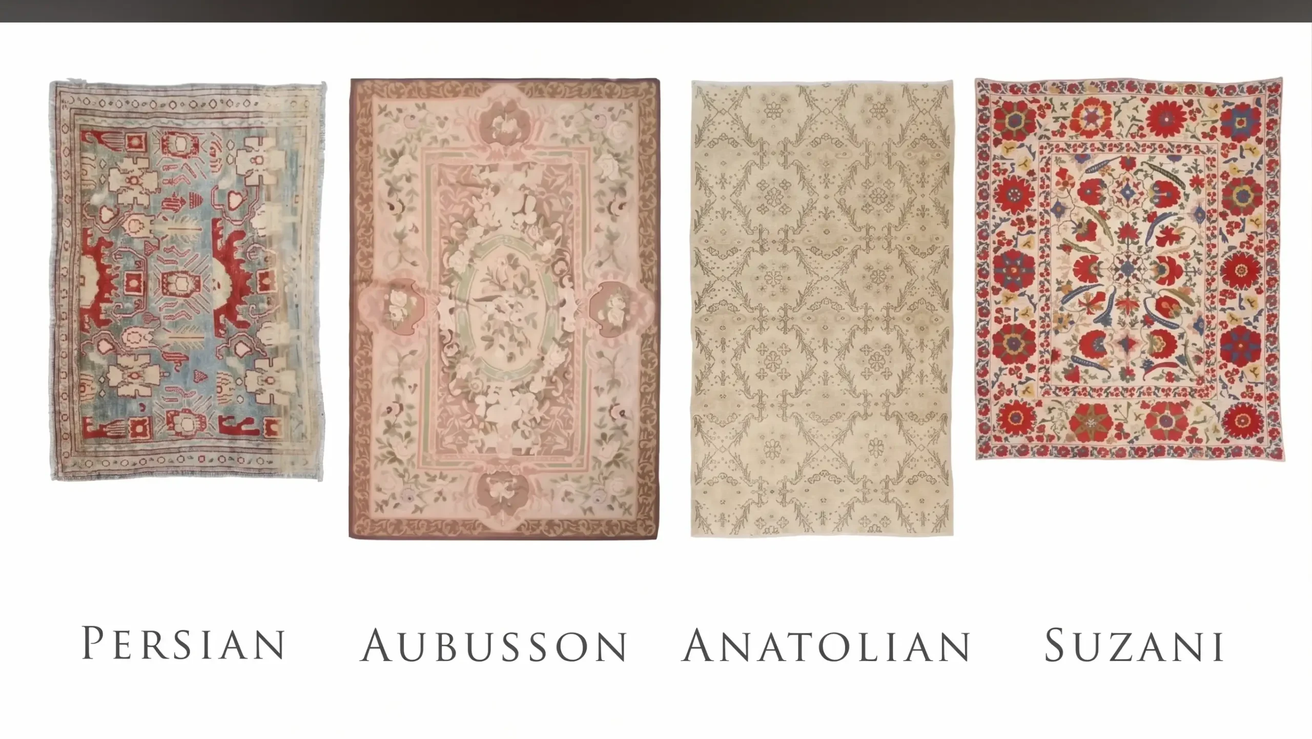 Layered antique Persian and Oushak rugs on a wide-plank timber floor with a faded kilim runner — the foundation layer of an English traditional interior