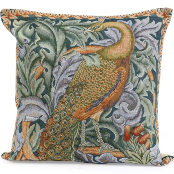 PEACOCK & FOLIAGE TAPESTRY PILLOW