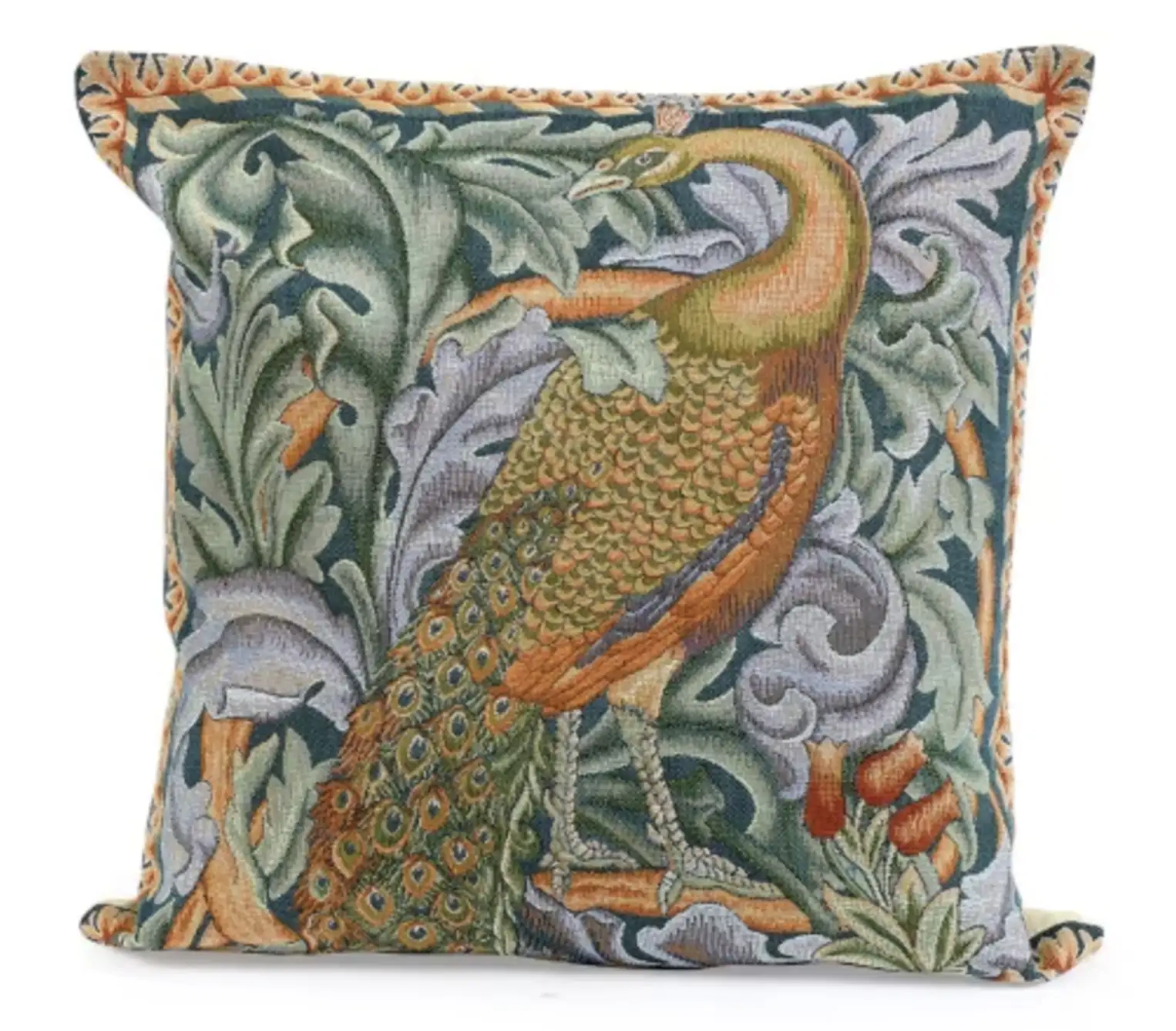 PEACOCK & FOLIAGE TAPESTRY PILLOW 1 PEACOCK & FOLIAGE TAPESTRY PILLOW