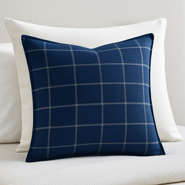 Navy Windowpane Linen Euro Pillow (26x26)