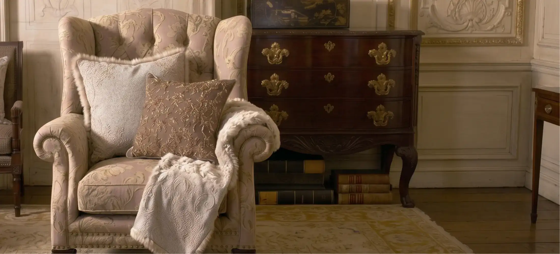 Wingback chair proportion comparison — wing height, back angle, seat depth — RS Studio