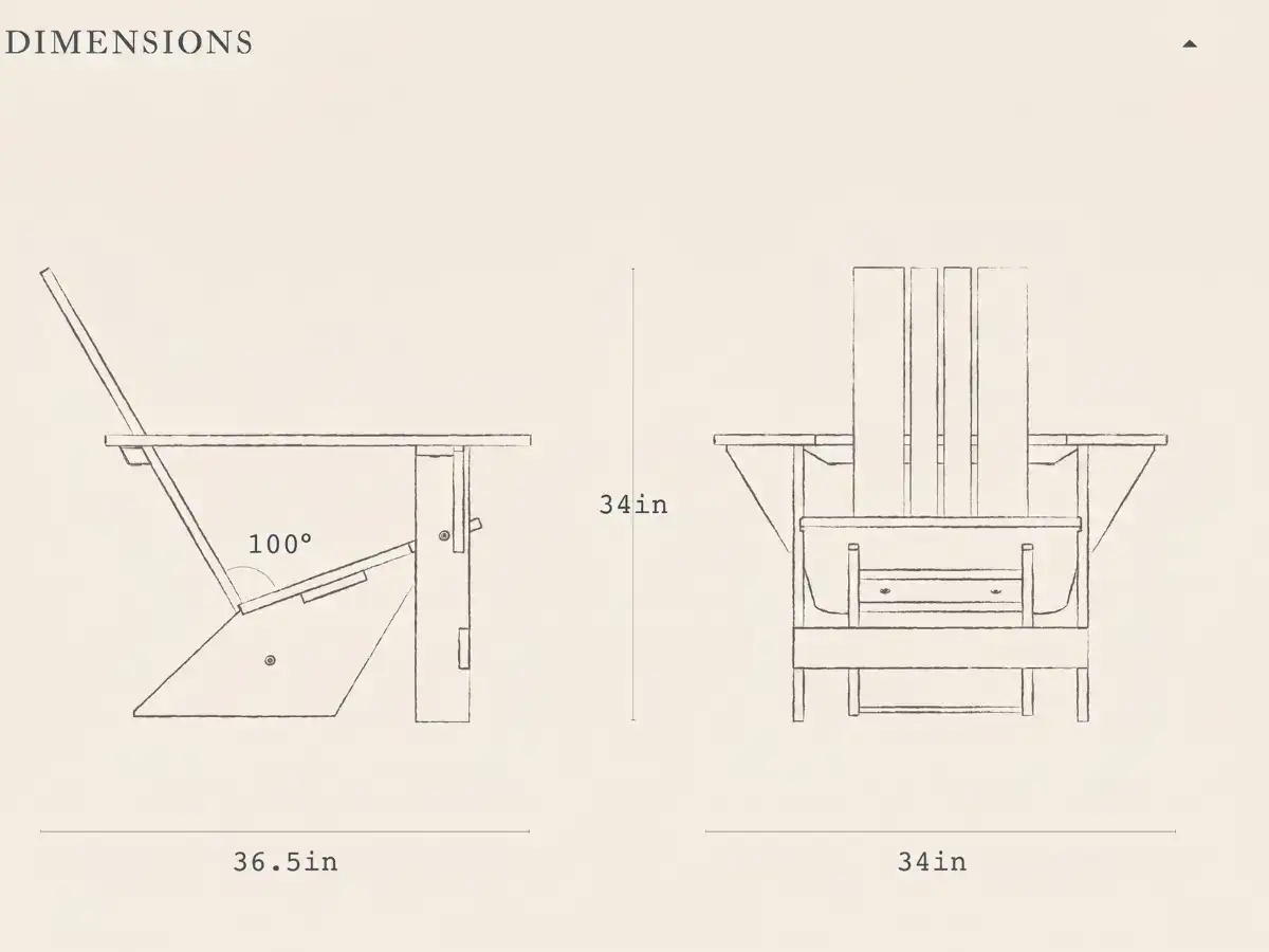 The Mysterious History of America's Favorite Outdoor Chair 2 Adirondack chair dimensions diagram β recline angle, seat height, and arm width of the original Westport Chair design