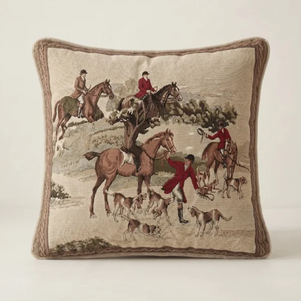 Gifts > Throw Pillows 2 English Hunt Horse and Hound tapestry throw pillow woven in England