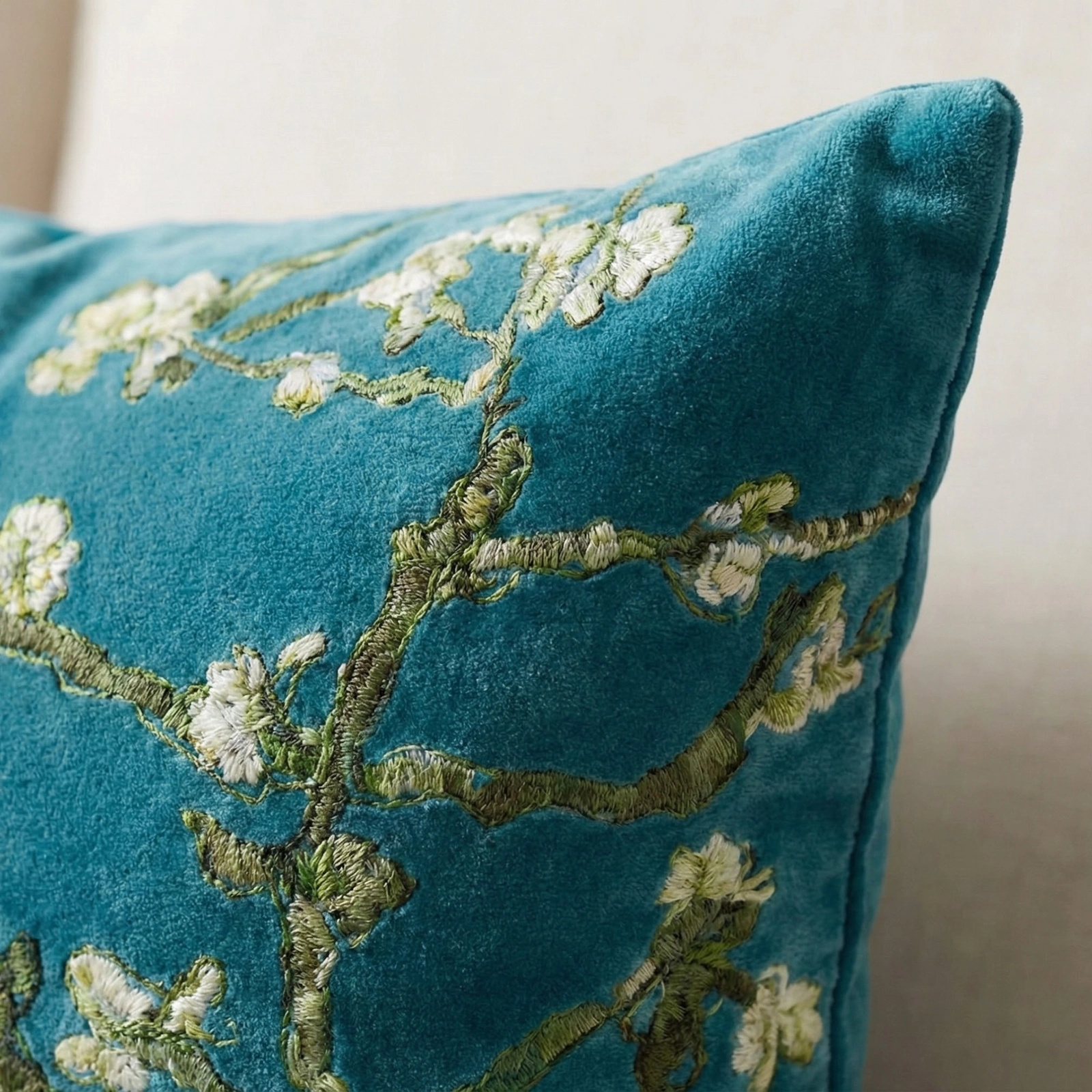 Almond Blossom Velvet Pillow Cover 3 Almond Blossom Velvet Pillow Cover, close-up detail