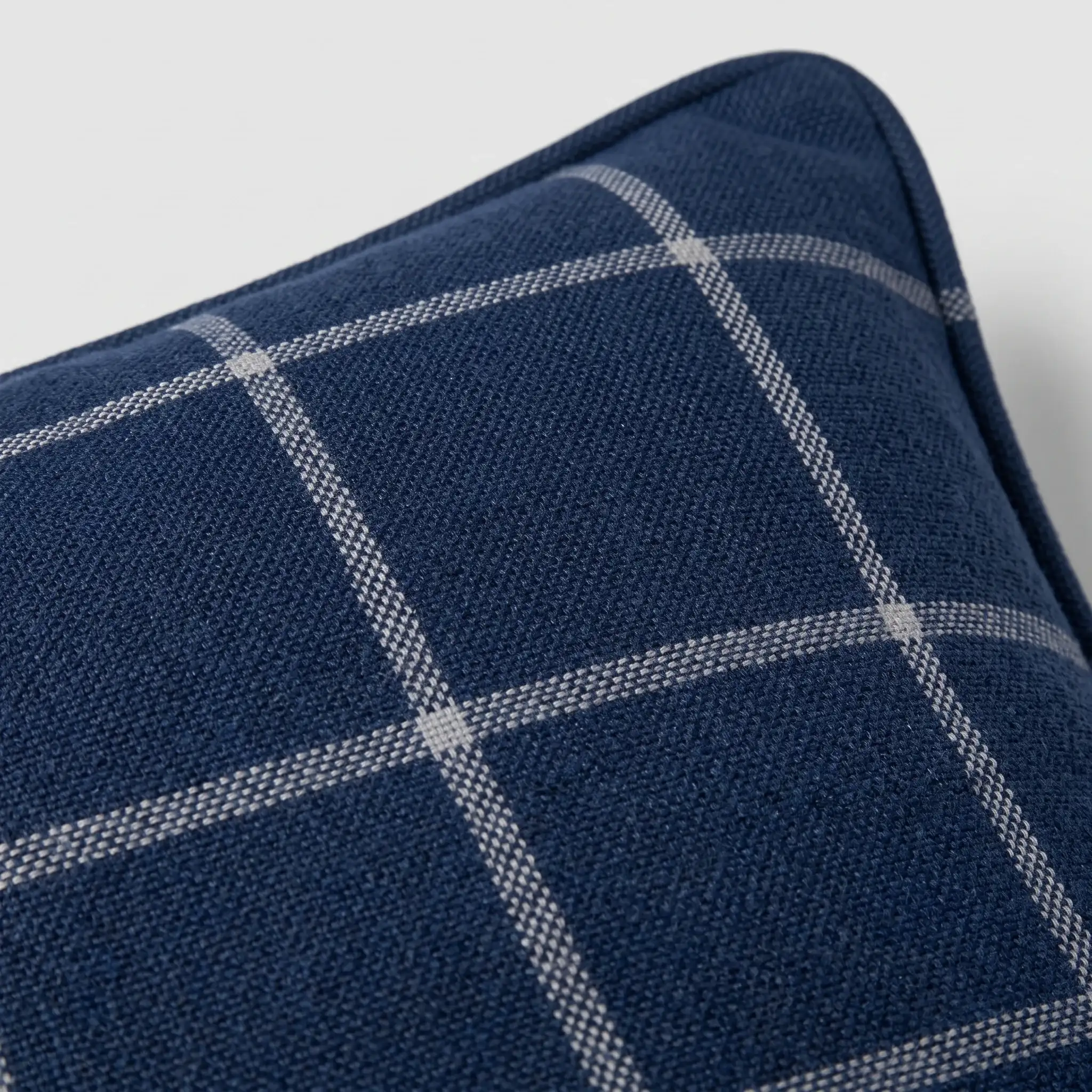 Hadley Navy Windowpane Cotton–Linen Euro Pillow Cover 4 Hadley Navy Windowpane Cotton–Linen Euro Pillow Cover, corner detail