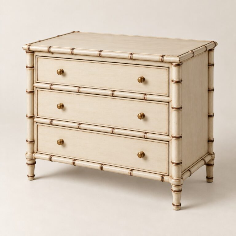 Rendering of the Pavilion Faux Bamboo Chest, made to order by Reeva Sethi Home