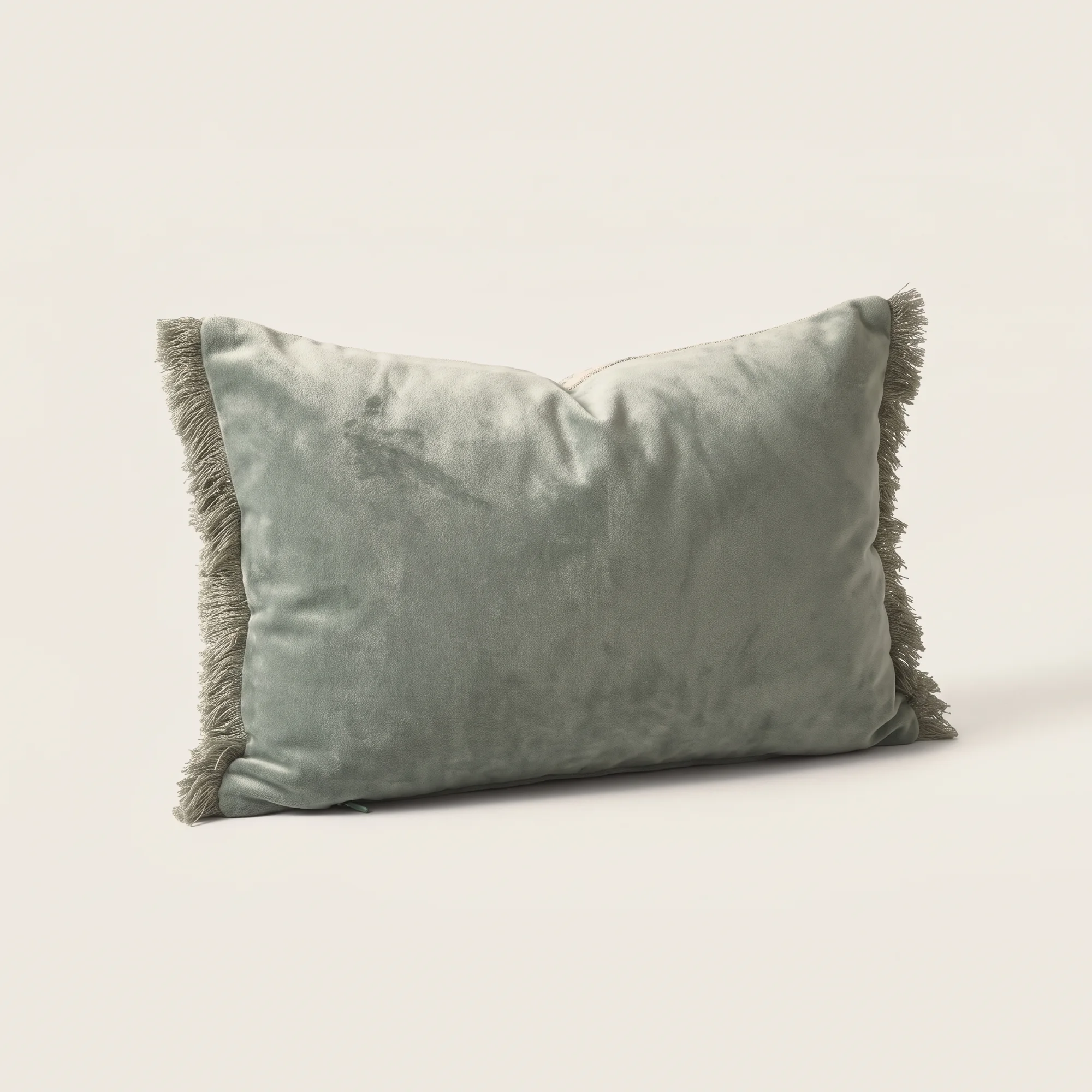 Rosebrook Floral Lumbar Throw Pillow 2 The Rosebrook Floral Lumbar Throw Pillow sage velvet back with fringed short sides